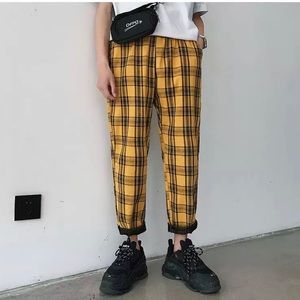 Unisex streetwear yellow plaid pants